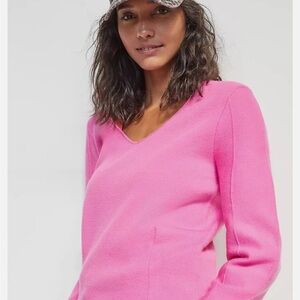 MAEVE ANTHRO Vibrant Pink V-Neck Sweater